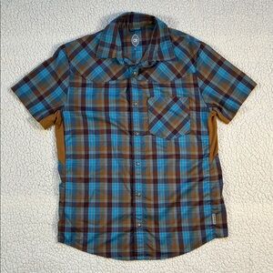 Club Ride Blue & Brown Plaid Athletic shirt—Size Small